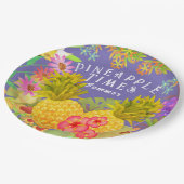 Ananas Floral Paars Papieren Bordje (Gekanteld)