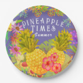 Ananas Floral Paars Papieren Bordje (Voorkant)