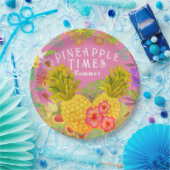 Ananas Floral Pink Papieren Bordje (Feest)