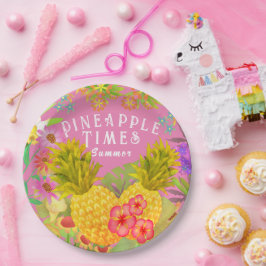 Ananas Floral Pink Papieren Bordje
