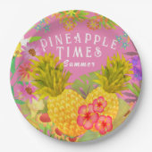Ananas Floral Pink Papieren Bordje (Voorkant)