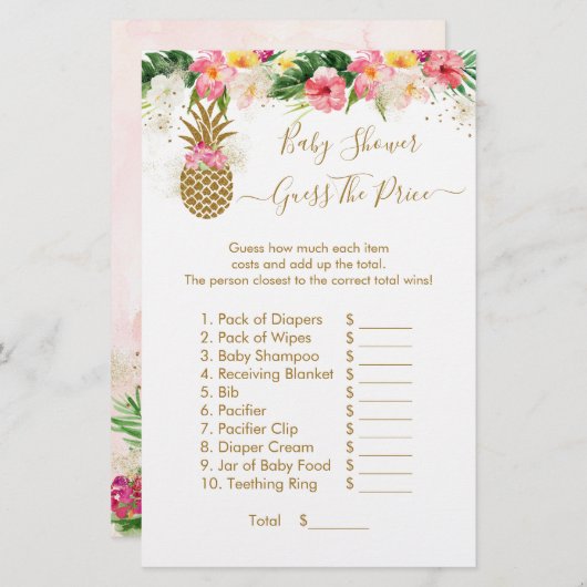 Ananas Floral raadt het Baby shower prijs (Voorkant / Achterkant)