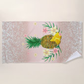Ananas Flowers Glitter Bokeh Beach Towel Strandlaken (Voorkant)