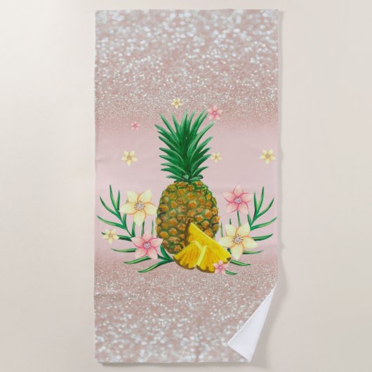 Ananas Flowers Glitter Bokeh Beach Towel Strandlaken (Voorkant)