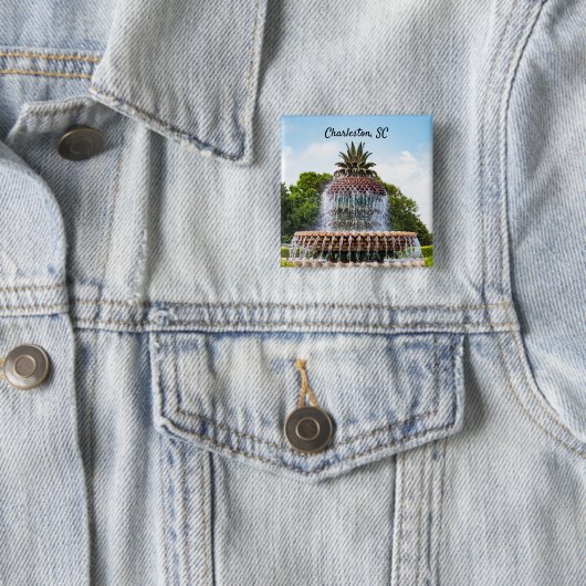 Ananas fontein Charleston, SC Vierkante Button 5,1 Cm (In situ)