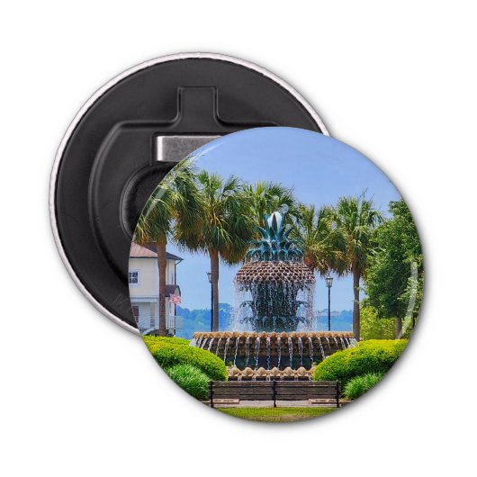 Ananas Fontein flesopener Button Flesopener (Voorkant)