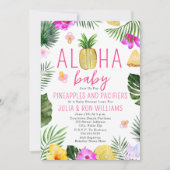 Ananas & Fopspenen Roze Meisje Baby Shower Luau Kaart (Voorkant)