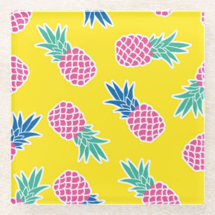 Ananas Frenzy: Heldere Cartoon . Glazen Onderzetter