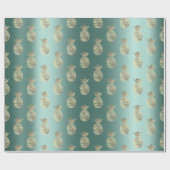 Ananas Fruit Faux Gold Tropic Summer Blauwgroen Gr Cadeaupapier (Vlak)