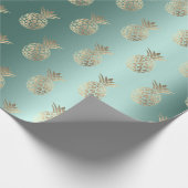 Ananas Fruit Faux Gold Tropic Summer Blauwgroen Gr Cadeaupapier (Hoek)