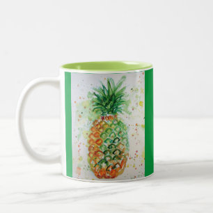 Ananas Fruit Food Tropical Art Oranje Limoen Cute Tweekleurige Koffiemok