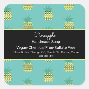 Ananas Fruit Handgemaakte Zeep Schoonheidsbranding Vierkante Sticker