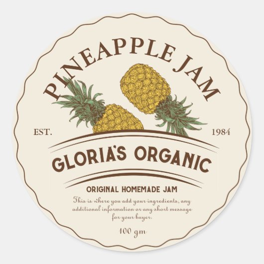  Ananas Fruit Jam Custom Product Ronde Sticker (Voorkant)