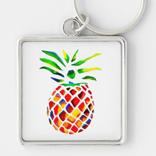 Ananas fruit kleurrijke pop kunst sleutelhanger (Voorkant)