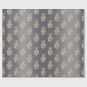Ananas Fruit Nep Goud Tropic Zomer Grijs Cadeaupapier (Vlak)