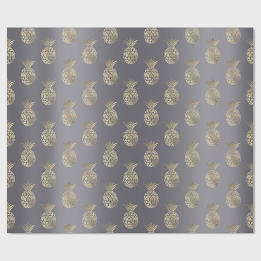 Ananas Fruit Nep Goud Tropic Zomer Grijs Cadeaupapier (Vlak)