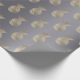 Ananas Fruit Nep Goud Tropic Zomer Grijs Cadeaupapier
