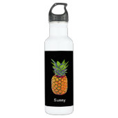 Ananas Fruit op zwart Waterfles (Voorkant)