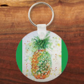 Ananas Fruit Voedsel Tropisch Kunst Oranje Limoen Sleutelhanger (Voorkant)