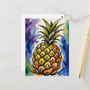 Ananas Fruit Waterverf Doodle Briefkaart