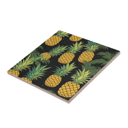 Ananas Fruit Zwart Tegeltje (Zijkant)