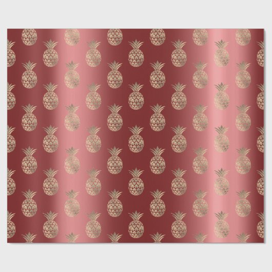 Ananas Fruits Faux Gold Tropical Summer Burgund Cadeaupapier (Vlak)