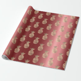 Ananas Fruits Faux Gold Tropical Summer Burgund Cadeaupapier