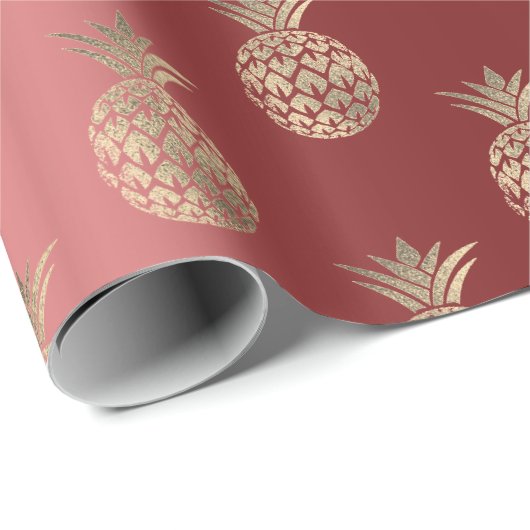 Ananas Fruits Faux Gold Tropical Summer Burgund Cadeaupapier (Rol Hoek)