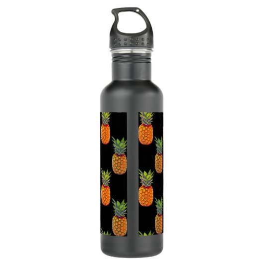 Ananas Fruits on Black Waterfles (Achterkant)