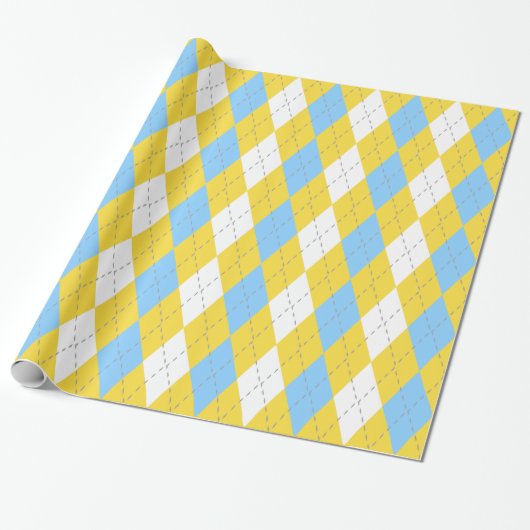 Ananas Geel DK Grijs Wit XL Argyle Cadeaupapier (Uitgerold)