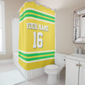 Ananas Geel Emerald Green Stripe Sport Jersey Douchegordijn (In situ)