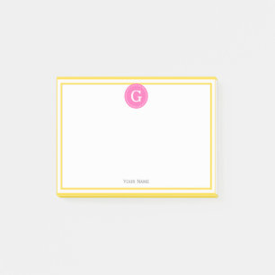 Ananas geel ingelijst Ronde Heet Roze 1I Monogram Post-it® Notes