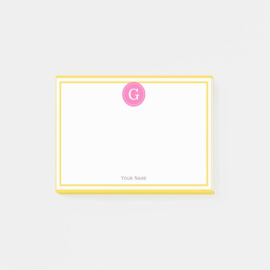 Ananas Geel Omlijst Rond Heet Roze 1I Monogram Post-it® Notes (Voorkant)