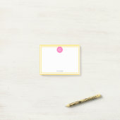 Ananas Geel Omlijst Rond Heet Roze 1I Monogram Post-it® Notes (Op bureau)