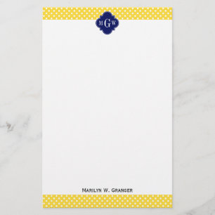 Ananas Geel Wht Stippen Navy Blauw Quatrefoil 3I Briefpapier