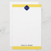Ananas Geel Wht Stippen Navy Blauw Quatrefoil 3I Briefpapier (Voorkant / Achterkant)