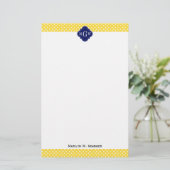 Ananas Geel Wht Stippen Navy Blauw Quatrefoil 3I Briefpapier (Staand voorkant)