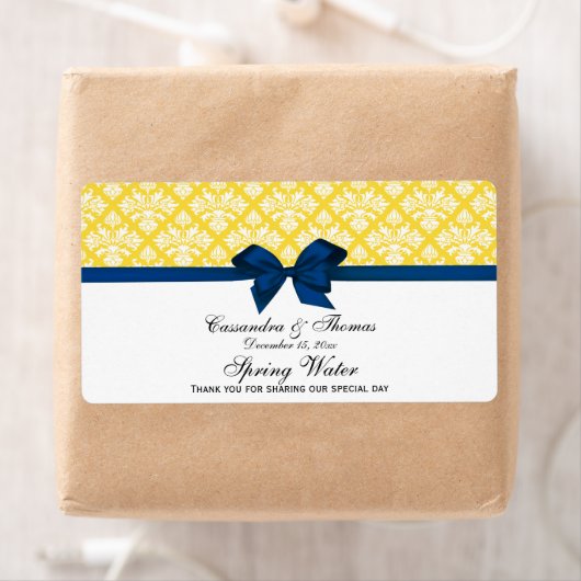 Ananas Geel Wit Damaskaasetiket Navy Bow Etiket (Insitu)