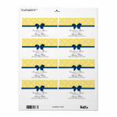 Ananas Geel Wit Damaskaasetiket Navy Bow Etiket (Full Sheet)