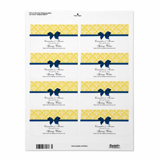Ananas Geel Wit Damaskaasetiket Navy Bow Etiket (Full Sheet)