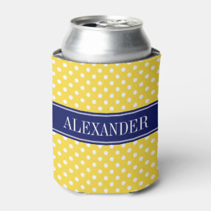 Ananas Geel Wit Stippen Marine Naam Monogram Blikjeskoeler