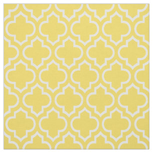 Ananas Geel, Witte Marokkaanse Quatrefoil #6 Stof