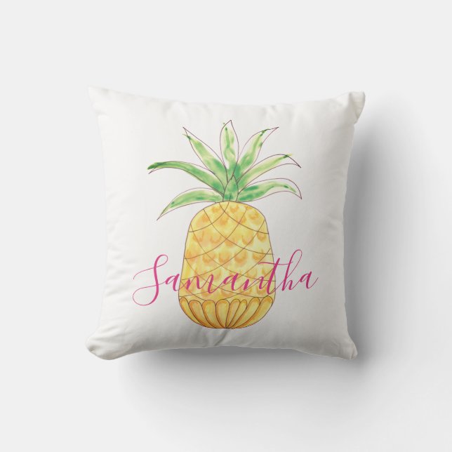 Ananas Gele Roze Meisjesnaam Buitenkussen (Voorkant)