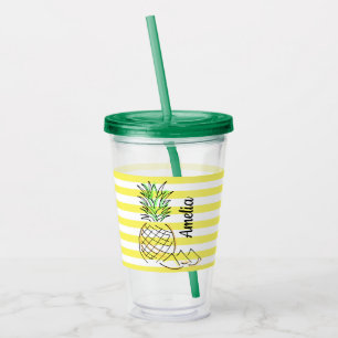 Ananas gele strepen zomer gepersonaliseerd acryl drinkbeker