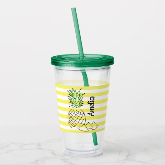 Ananas gele strepen zomer gepersonaliseerd acryl drinkbeker (Links)