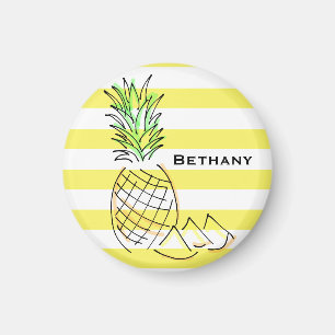 Ananas gele strepen zomer gepersonaliseerd magneet
