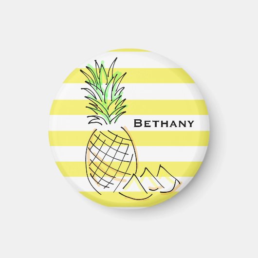 Ananas gele strepen zomer gepersonaliseerd magneet (Voorkant)