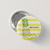 Ananas gele strepen zomer gepersonaliseerd ronde button 3,2 cm (Voorkant /achterkant)