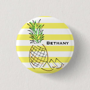 Ananas gele strepen zomer gepersonaliseerd ronde button 3,2 cm