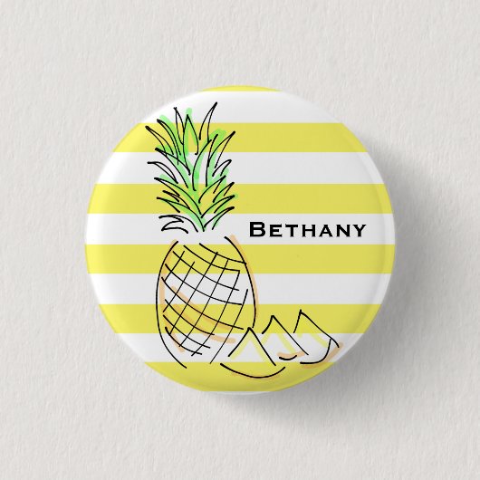 Ananas gele strepen zomer gepersonaliseerd ronde button 3,2 cm (Voorkant)